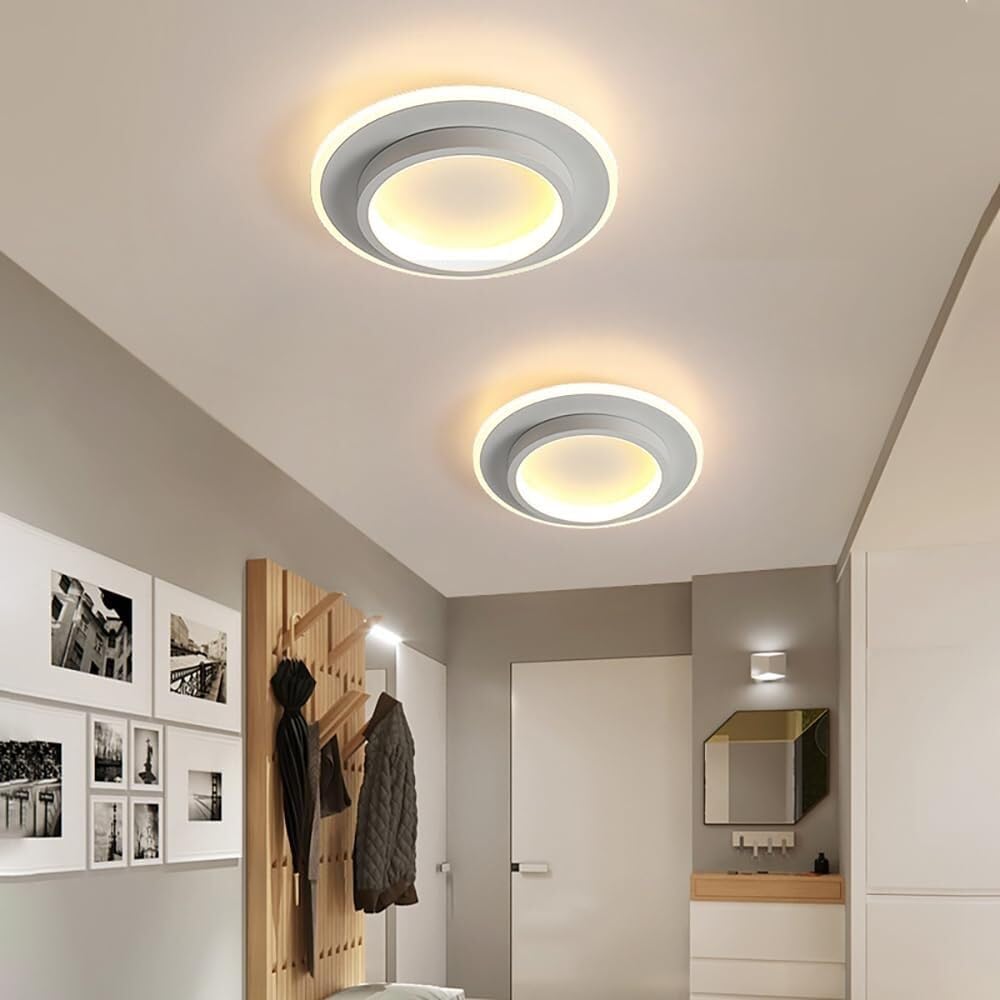9.4 in Round LED Flush Mount Light with Ring Glow Effect for Hallways Bedrooms Entryways Modern Low-Profile Fixture Aluminum Acrylic | Thomler