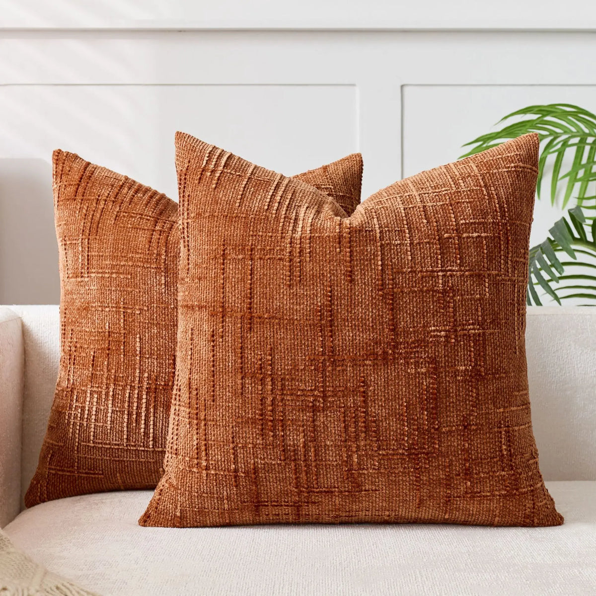 Plush Chenille Pillow Case 18 in Textured Bamboo Relief Pattern for Sofa Bed Living Room Bedroom Accent Home Décor Throw Cushion Slipcover | Thomler