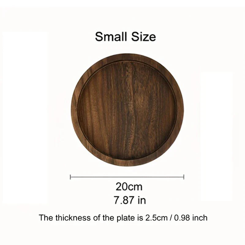 Round Wooden Serving Tray 11 inches Brown Farmhouse Coffee Table Organizer Centerpiece Display for Kitchen Counter Living Room Home Decor | Thomler