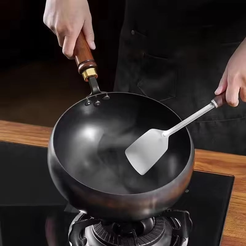 Heavy-Duty Iron Skillet Pan 12 in Diameter for High-Heat Cooking & Searing Asian Dishes on Gas Induction Stovetops | Thomler
