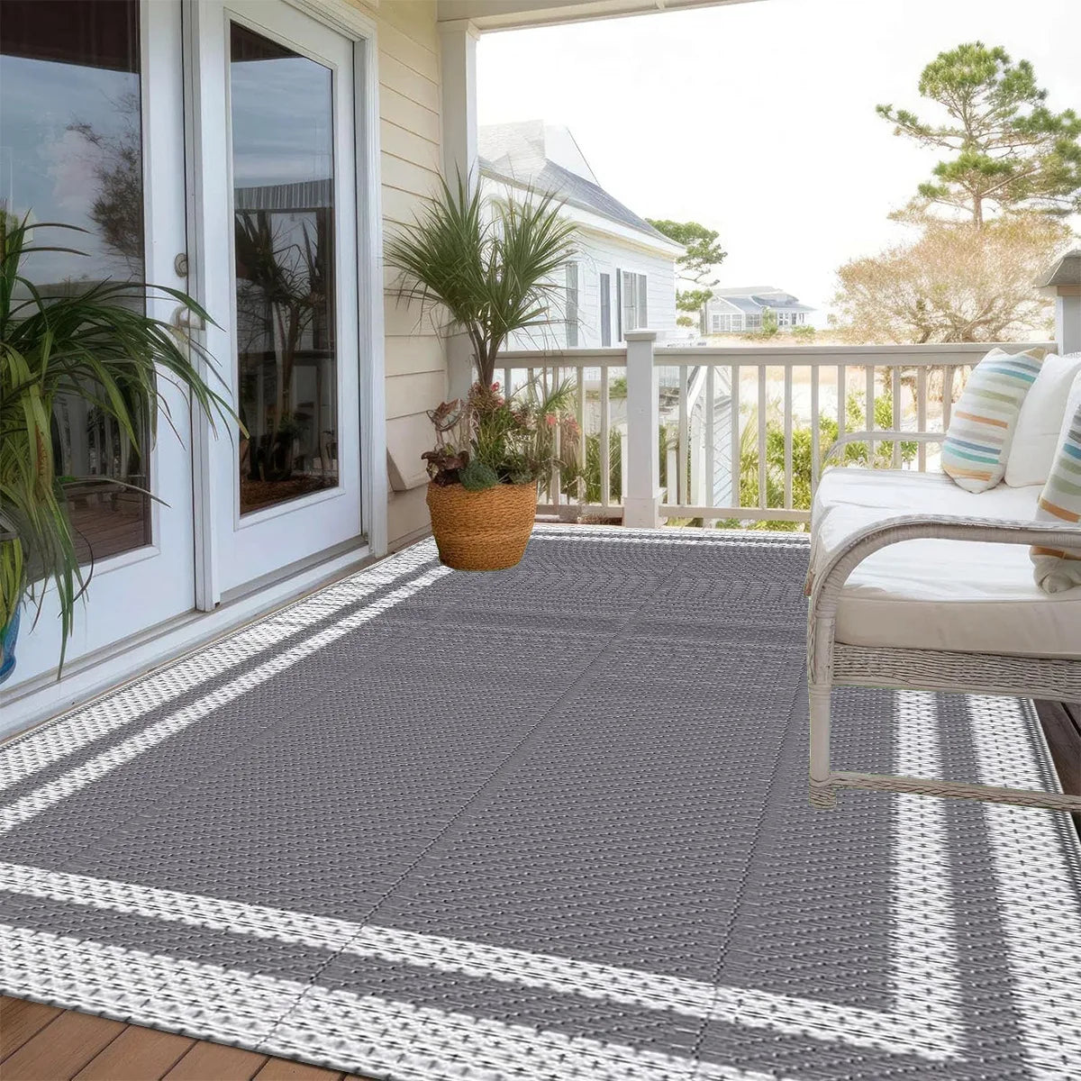 Weather-Resistant Floor Mat for Decks Porches Gardens 59×94 Inch Gray Reversible Woven Patio Covering for Camping RV Balcony | Thomler