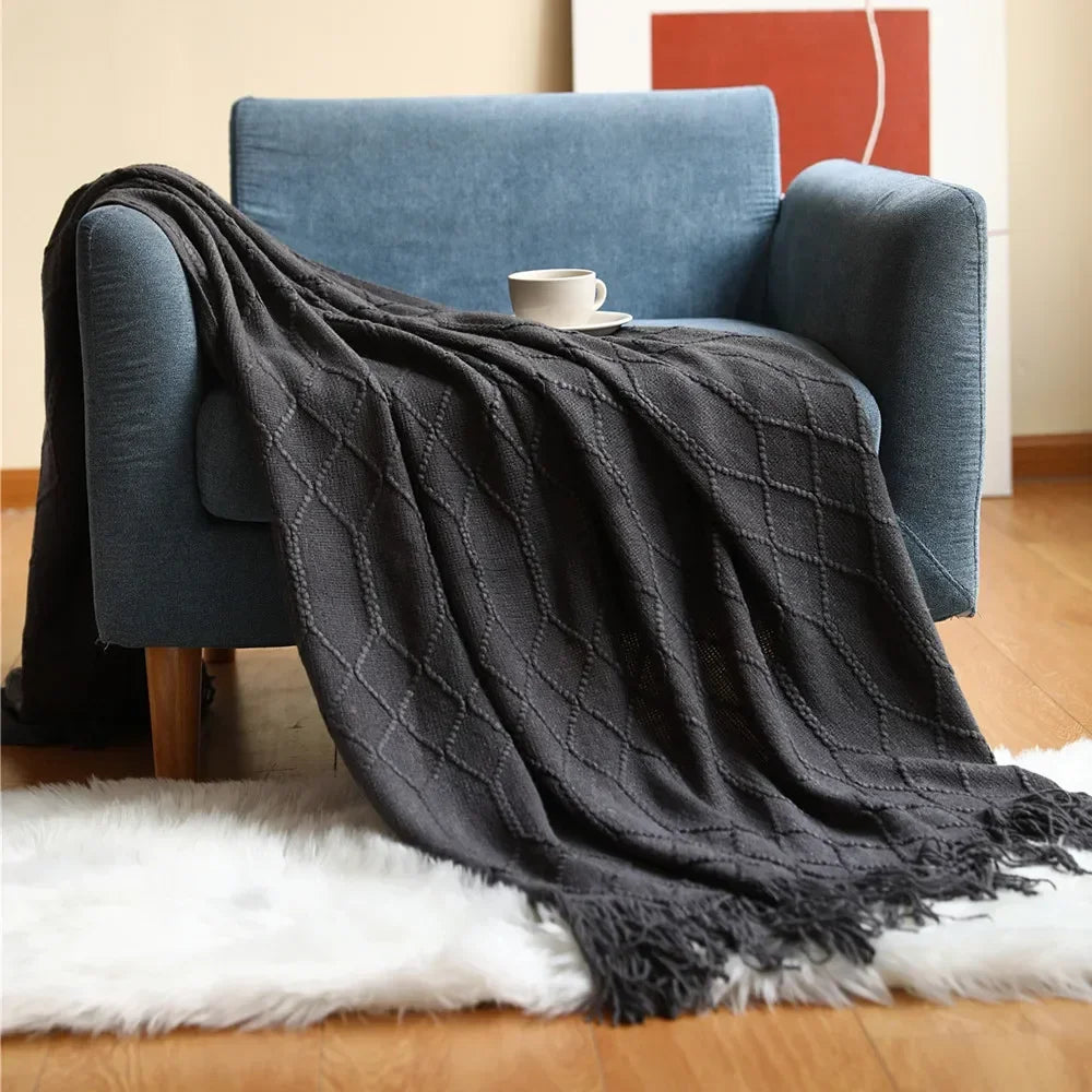 Chunky Knit Throw Blanket – Cozy Acrylic Sofa & Bed Cover for Living Room & Bedroom