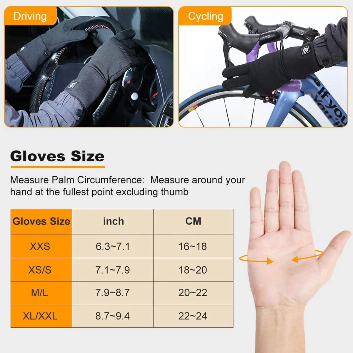 Rechargeable Heated Winter Gloves with Touchscreen Fingertips & Reflective Safety Strips for Cold Weather