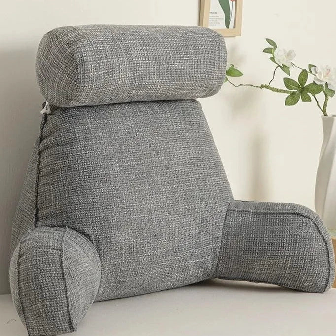 Adjustable Backrest Cushion with Movable Headrest & Side Pocket for Bed or Couch