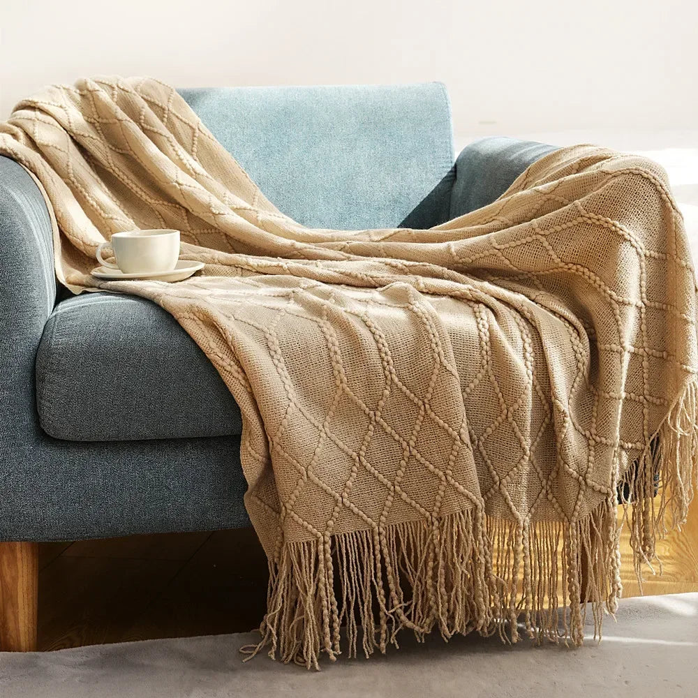Chunky Knit Throw Blanket – Cozy Acrylic Sofa & Bed Cover for Living Room & Bedroom