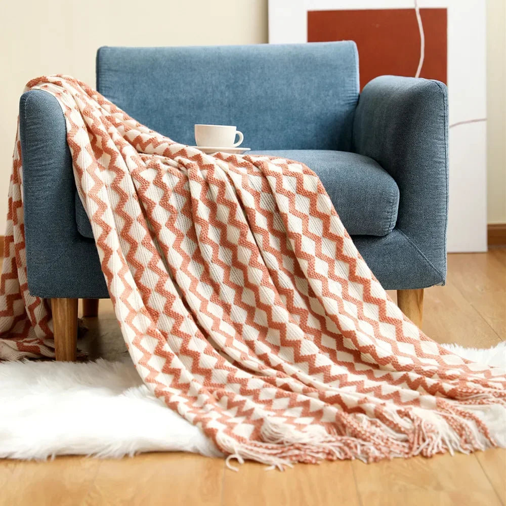 Chunky Knit Throw Blanket – Cozy Acrylic Sofa & Bed Cover for Living Room & Bedroom