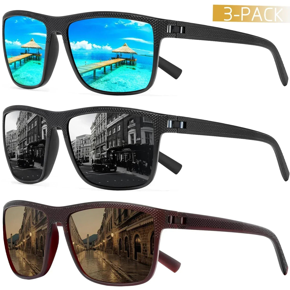 Polarized Sunglasses 3-Piece Set for Men & Women Outdoor Sports Driving UV400 Protection Lightweight Frames | Thomler