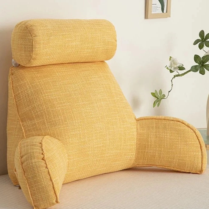 Adjustable Backrest Cushion with Movable Headrest & Side Pocket for Bed or Couch