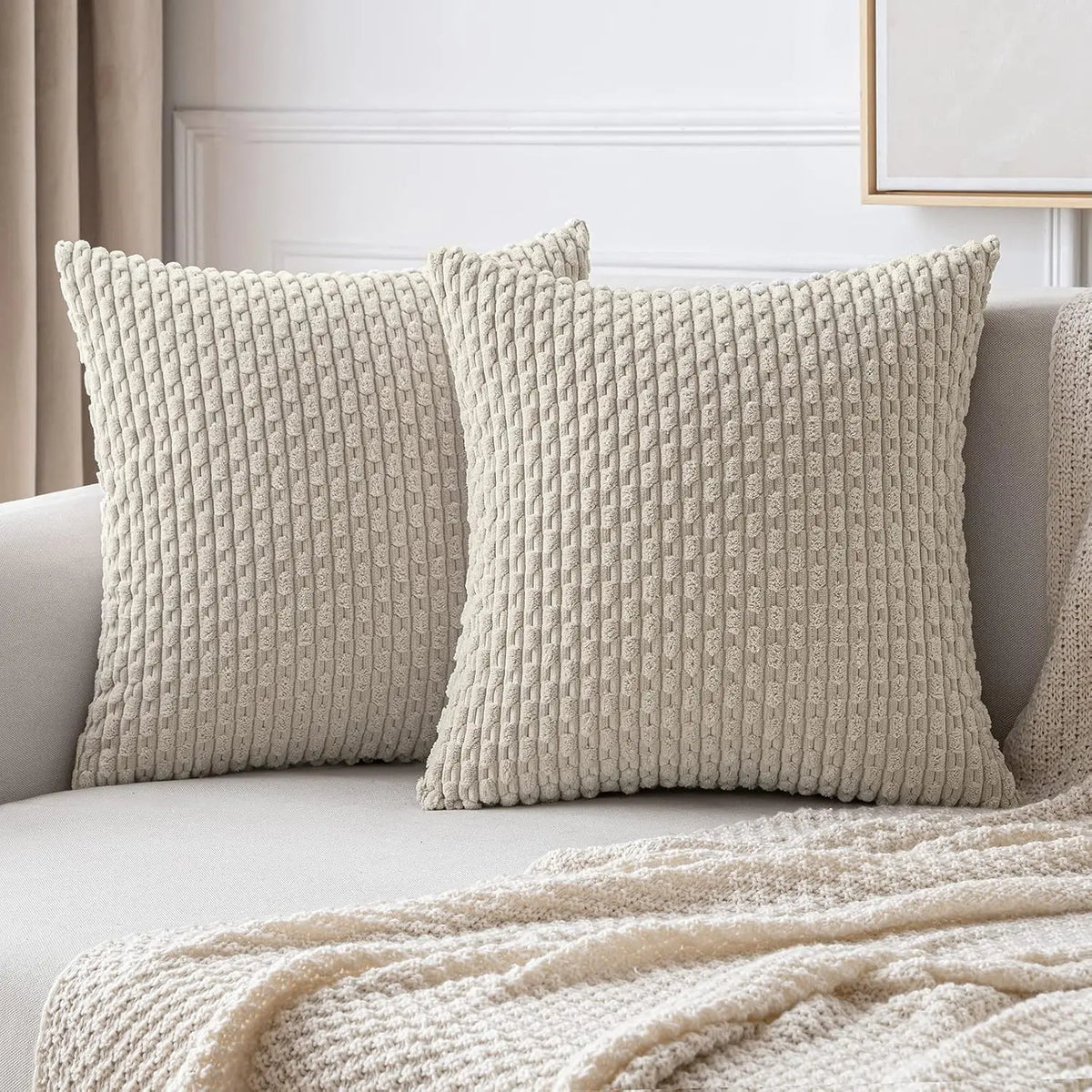 Ribbed Throw Pillow Cover 18×18 Inch Polyester Cotton Blend Textured Decorative Accent for Sofa Couch Armchair Bedroom Modern Scandinavian B | Thomler
