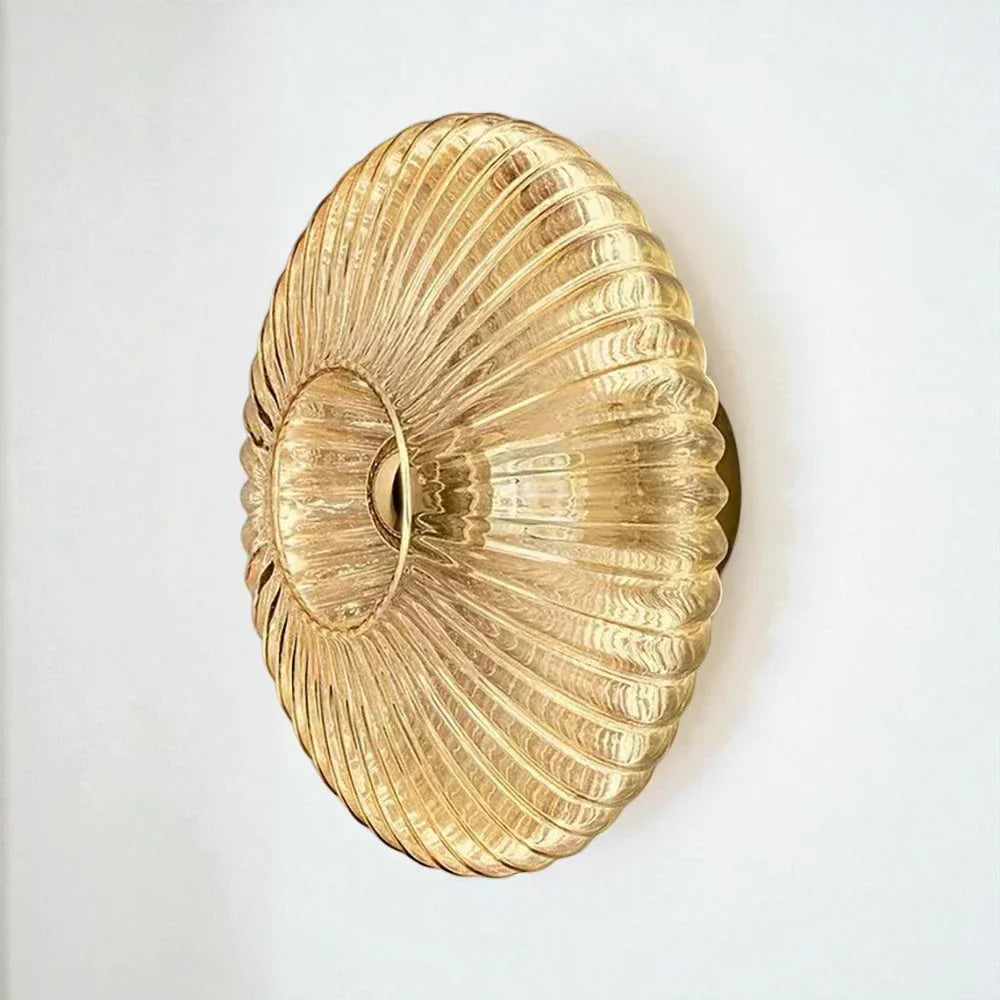 Textured Glass Shell Sconce in Golden Amber Finish for Bedroom Hallway Living Room Accent Lighting | Thomler