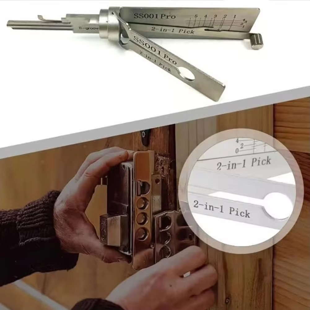 Decodificador y ganzúa de doble función para cerrajeros, gancho de acero inoxidable para trabajos de entrada con cilindros de pines, instrumento profesional de lectura de llaves para técnicos | Thomler