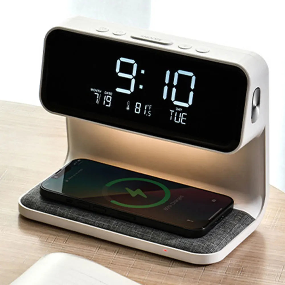 Bedside Lamp with Wireless Charging Station and Alarm Clock Display LED Nightstand Light Touch Dimmer for Bedroom Nightstand Qi Phone Charge | Thomler