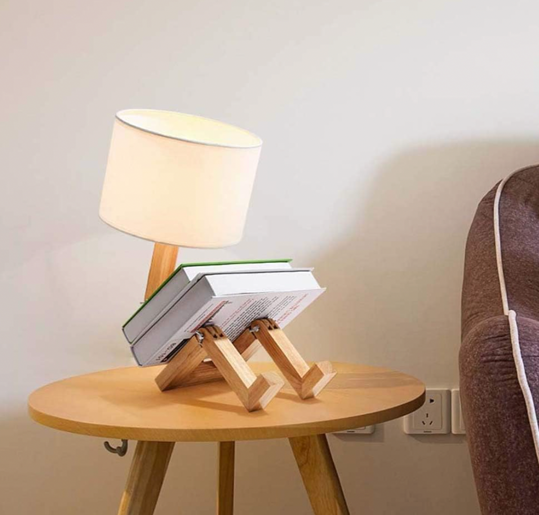 Houten bureaulamp met opbergplank 43 cm verstelbaar leeslicht voor nachtkastje kantoor slaapkamer wit natuurlijke houtafwerking E27 | Thomler