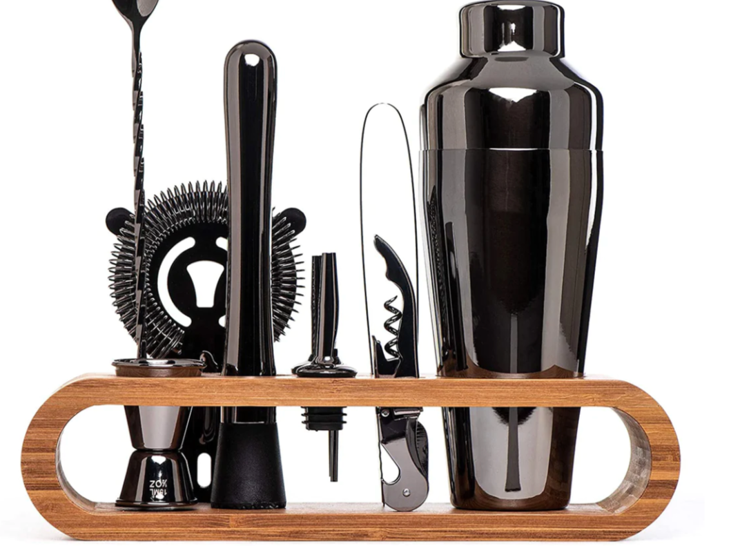 Stainless Steel Cocktail Shaker Tool Kit 10-Piece Complete Mixology Essentials Rose Gold Silver Black for Home Bar Entertaining Party Barten | Thomler