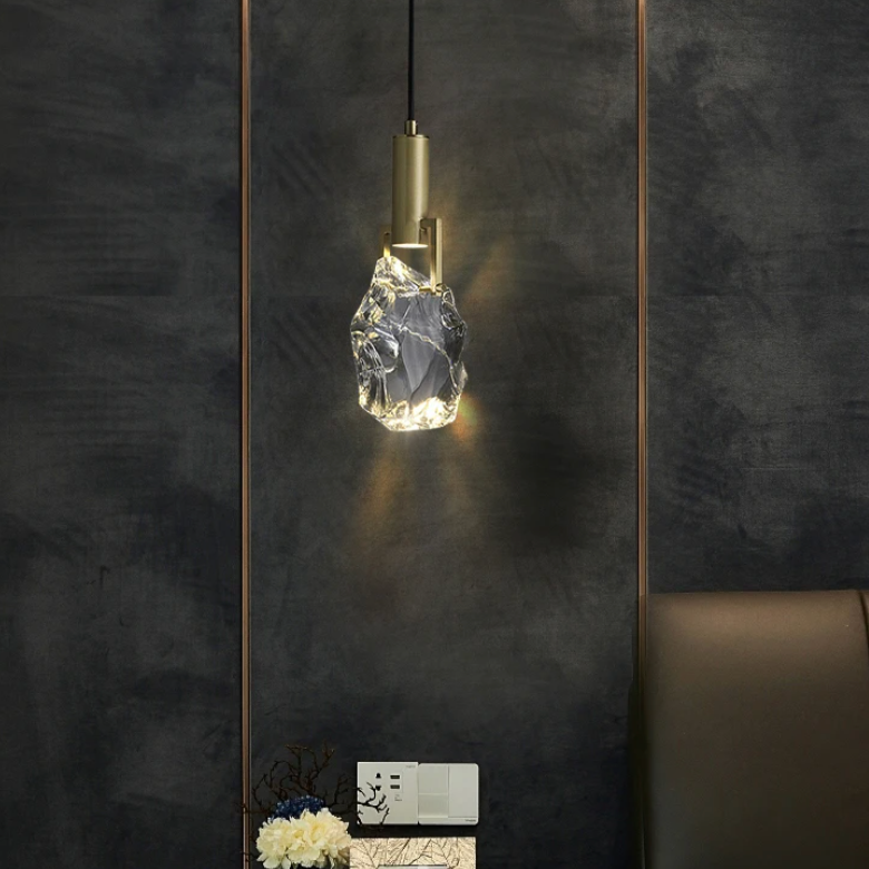 Hanging Fixture with Polished Copper & Faceted Glass Shade for Dining Room, Kitchen Island, Entryway | Thomler