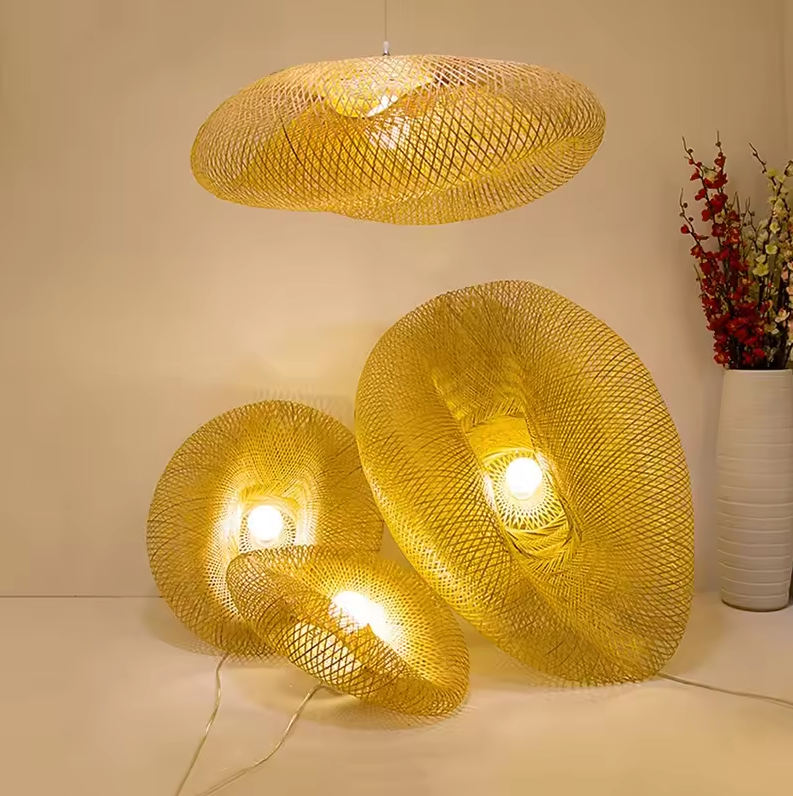 Geweven rotan koepelvormige plafondlamp 31,5 inch natuurlijke afwerking sfeerverlichting E27-fitting voor eetkamer keukeneiland woonkamer Scandinavisch | Thomler