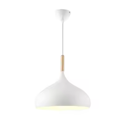 E27 Dome Pendant Fixture with Wood Trim – Adjustable Height Hanging Light for Kitchen Island, Dining Table, Bedroom – Minimalist Nordic-Insp | Thomler