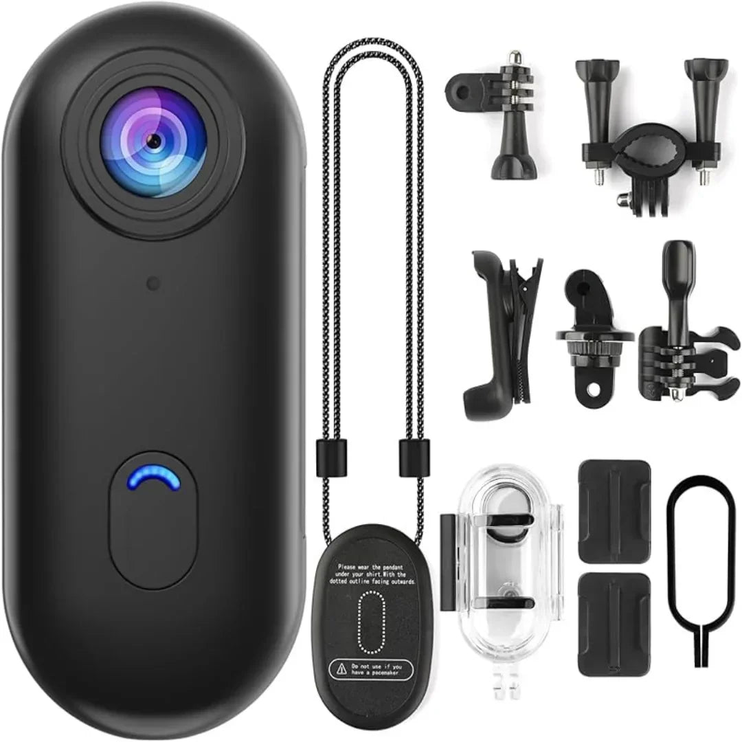 Compact 4K Action Camera with WiFi, Waterproof Housing, Magnetic Clip & 360° Rotating Mount for POV Recording | Thomler
