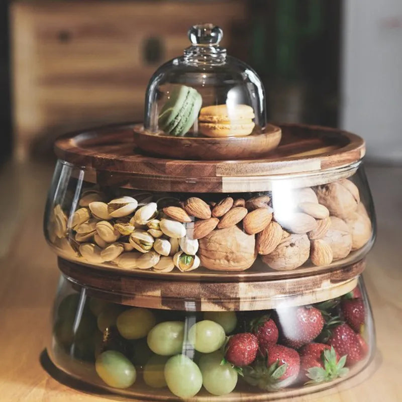 Glasbehälter mit Holzdeckel 20 cm, transparentes Vorratsglas, luftdichter Verschluss für trockene Lebensmittel, Kaffee, Tee, Mehl, Zucker, Kekse, Pasta, Reis, Bohnen, Küche Pa | Thomler