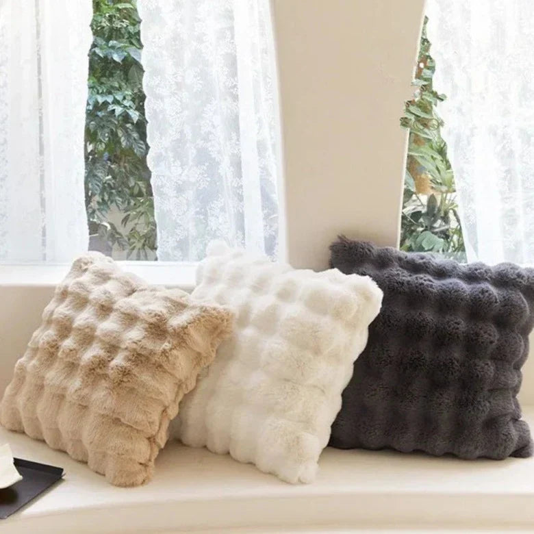 Plush Faux Fur Accent Pillow Cover 20x20 Inches Square Decorative Cushion Case for Sofas Chairs Beds Bedroom Living Room Decor Cream Tan Gra | Thomler