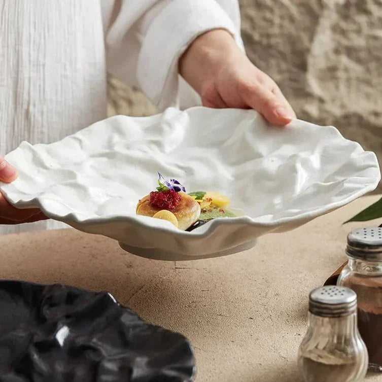 Ocean Wave Serving Bowl Ceramic Porcelain Handcrafted Dinnerware for Kitchen Dining Room Coastal Table Decor Salad Soup | Thomler