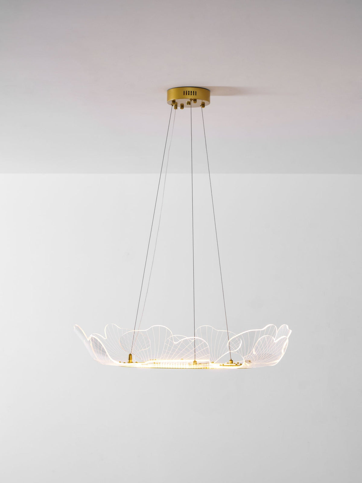 Lámpara colgante redonda con difusor de hojas acrílicas, 27 pulgadas, dorada, altura ajustable, LED para cocina, comedor, oficina, dormitorio, montaje empotrado moderno | Thomler