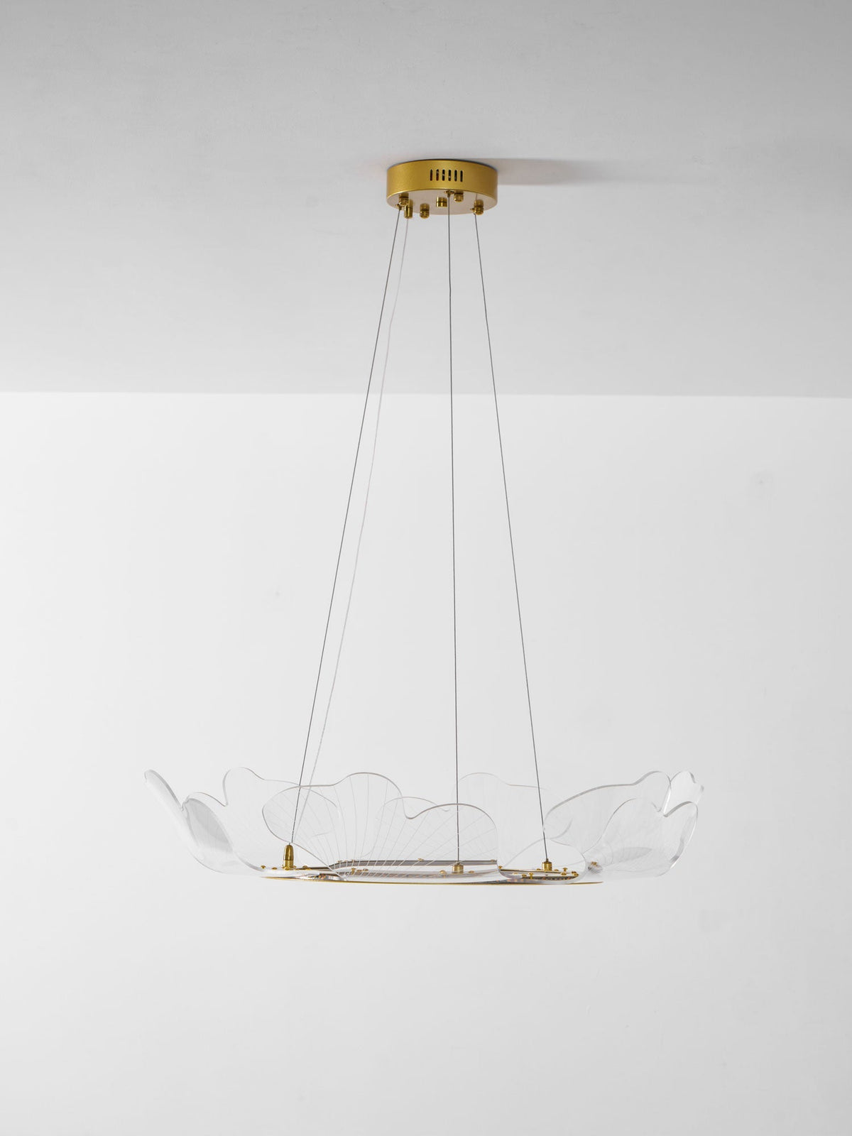 Lámpara colgante redonda con difusor de hojas acrílicas, 27 pulgadas, dorada, altura ajustable, LED para cocina, comedor, oficina, dormitorio, montaje empotrado moderno | Thomler