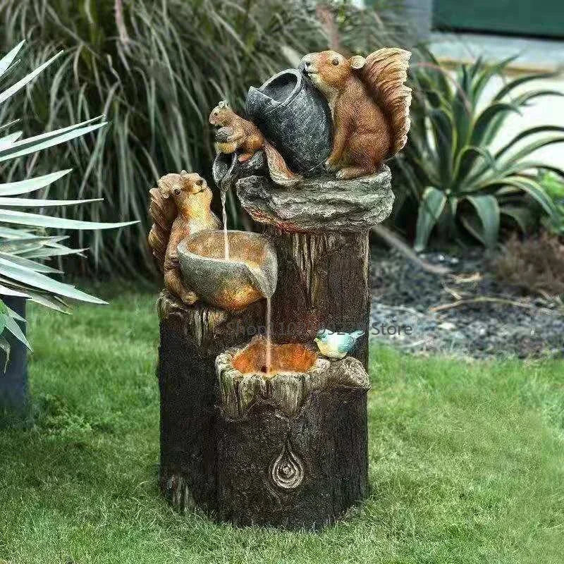 Solar-Powered Duck & Squirrel Garden Statue with LED Lights – Weather-Resistant Resin Outdoor Figurine for Patio & Yard