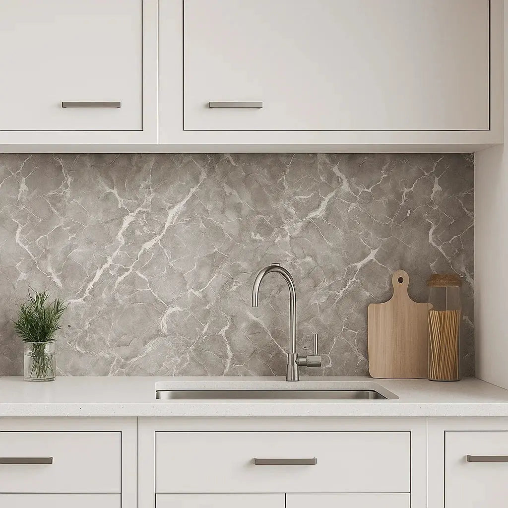 Self-Adhesive Vinyl Film Gray Marble Look Peel and Stick Wallpaper Contact Paper for Kitchen Counter Cabinet Furniture 15.7 in × 118 in | Thomler