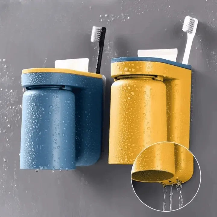 Wall-Mount Toothbrush Caddy Adhesive Bathroom Organizer 4.9 in Drill-Free Toothpaste Cup Holder for Sink Counter Space Saving | Thomler