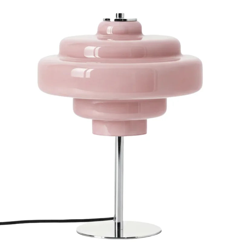Compact Accent Lamp with Layered Glass Shade 8 in Sculptural Nightstand Light for Bedroom Office Desk Modern Decorative Glow Small Space | Thomler