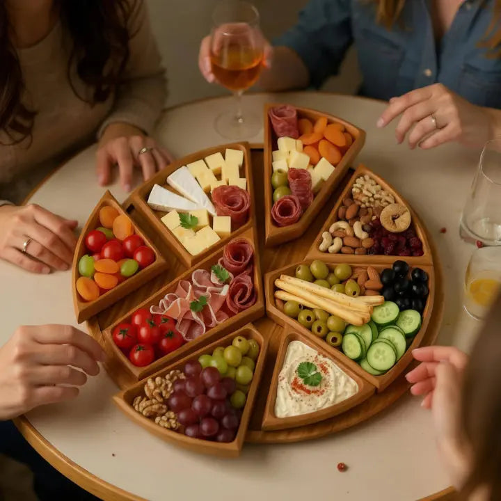 Wooden Serving Tray Set with Removable Compartments for Snacks Fruit Cheese Appetizers | Sectioned Food Platter for Kitchen Dining Room Ente | Thomler