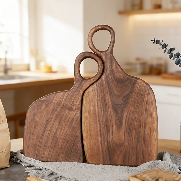 Massief notenhouten snijplankenset van 2 stuks met lusgreep om op te hangen, keukenplanken voor bereiding en serveren, natuurlijke houtnerf, charcuterieplank C | Thomler