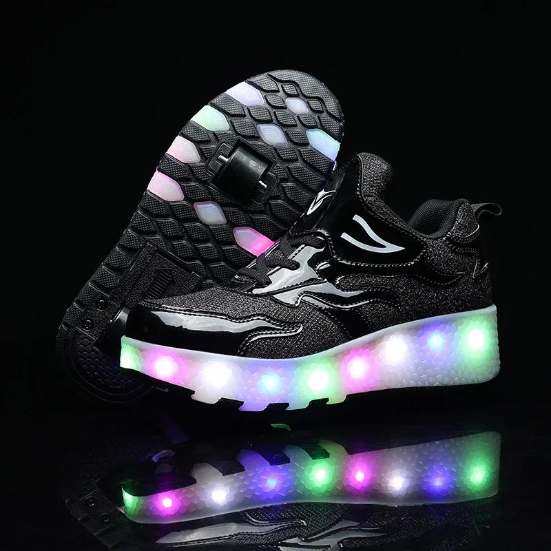 Kinder-Rollenschuhe mit LED-Licht, Sneaker mit Rädern, Pink, aufladbare leuchtende Sportschuhe mit Klettverschluss für Jungen, Mädchen und Jugendliche | Thomler