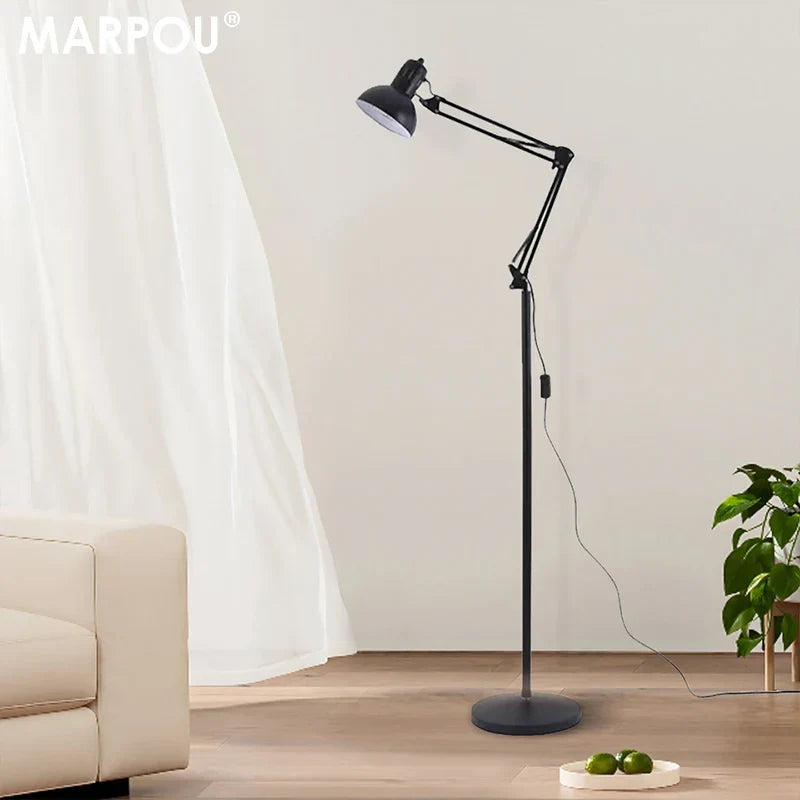 Verstelbare metalen vloerlamp met draaibare kop voor lezen en thuiskantoor | E27-fitting | Zwarte afwerking | Thomler