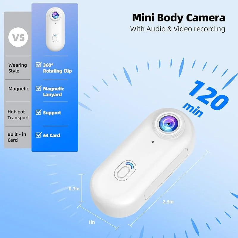 Compact 4K Action Camera with WiFi, Waterproof Housing, Magnetic Clip & 360° Rotating Mount for POV Recording | Thomler