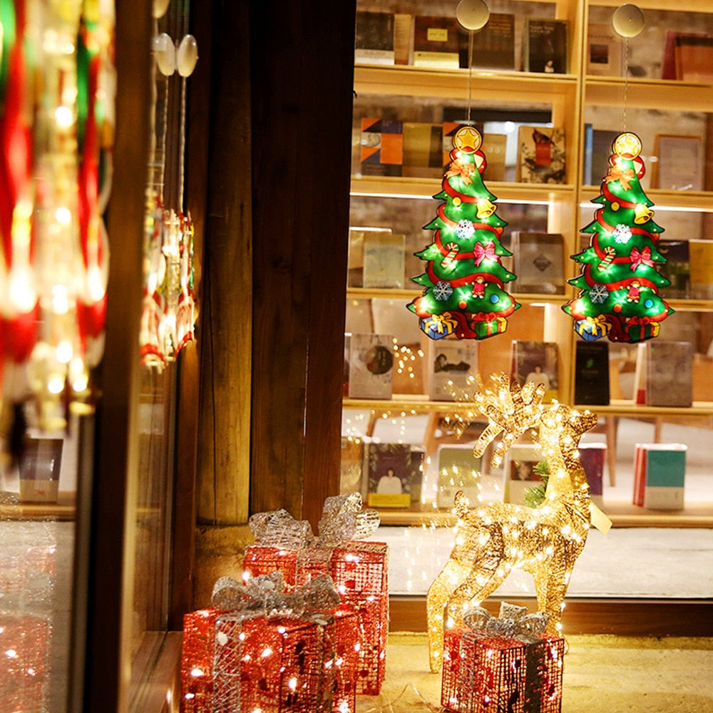 Battery-Operated LED Window Hanging Decoration – Holiday Silhouettes with Flash & Steady Modes