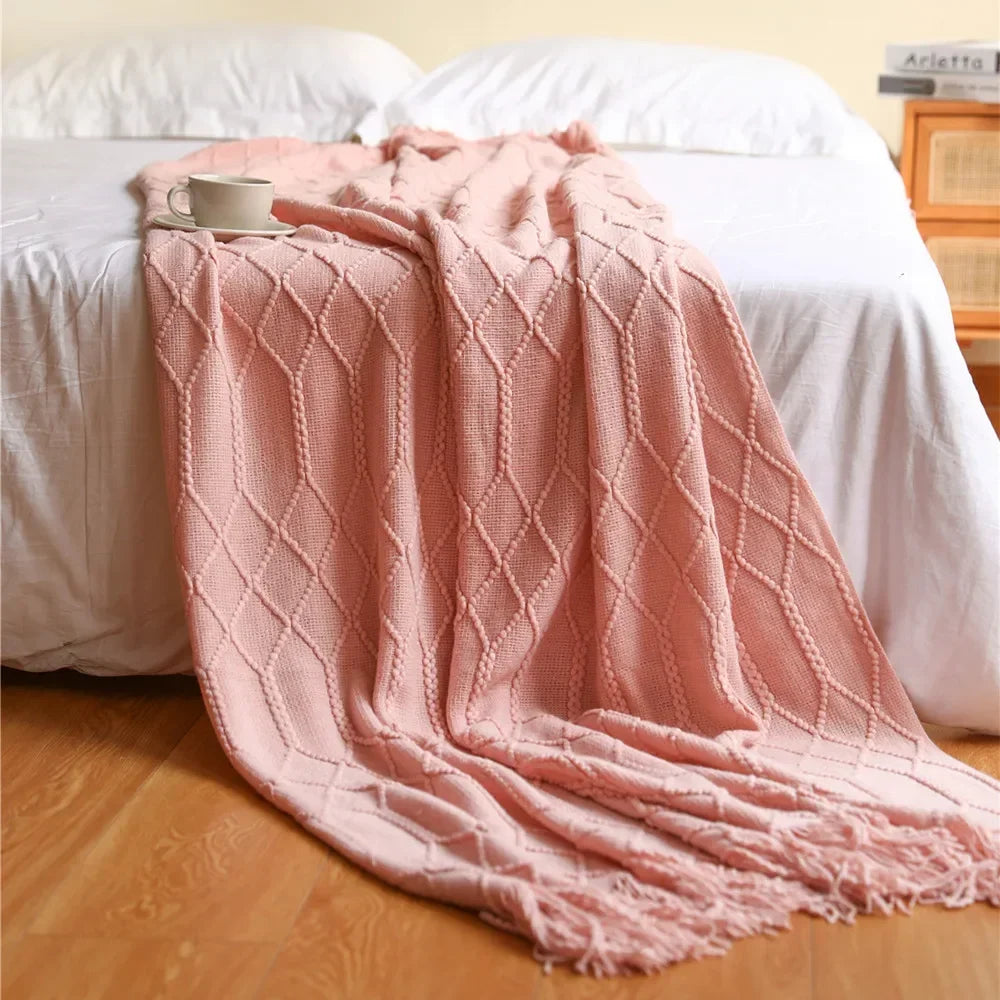 Chunky Knit Throw Blanket – Cozy Acrylic Sofa & Bed Cover for Living Room & Bedroom