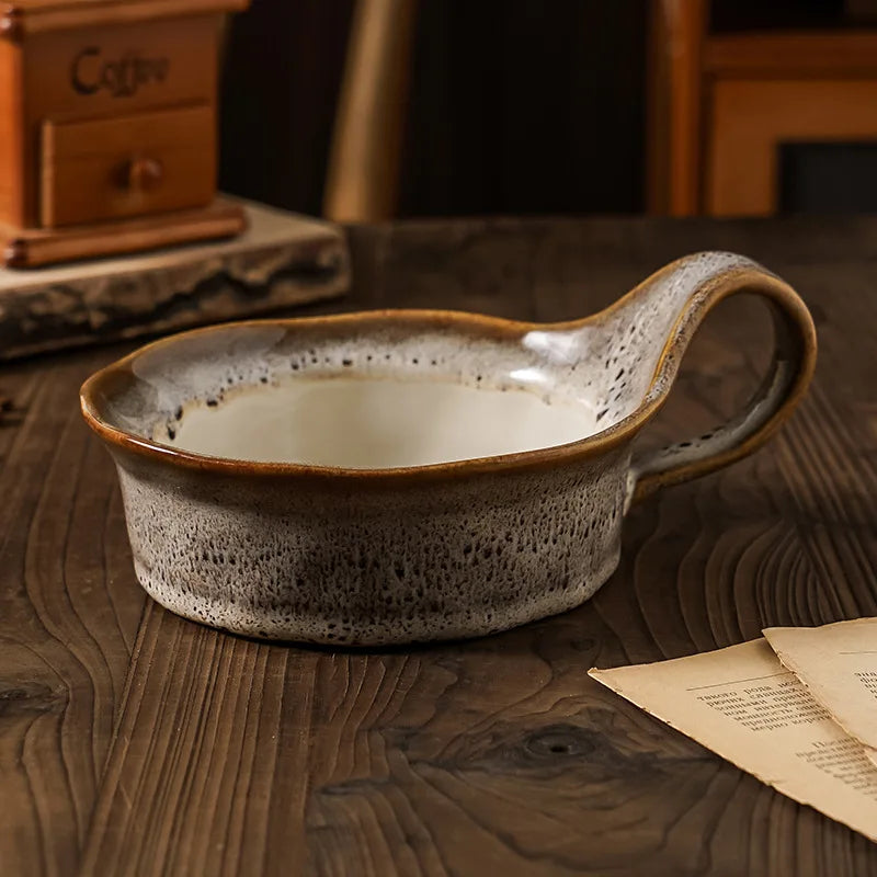 Stoneware Breakfast Bowl with Handle 6-Inch Diameter Artisan Ceramic Serving Dish for Soup Salad Oatmeal Tableware | Thomler