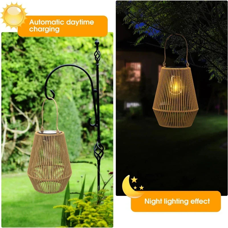 Gevlochten lantaarn met zonne-energie ledverlichting voor buiten, hangende decoratie 20 cm voor terras, tuin, veranda, balkon en tafel, snoerloos, zonder batterijen | Thomler