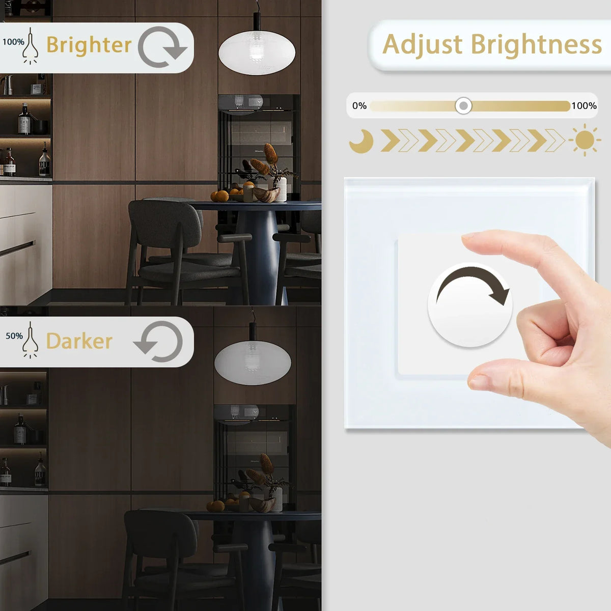 Rotary Light Dimmer Switch 3.4 in Glass Panel Touch Control LED Compatible for Bedroom Living Room Dining Room Home Wall Mount | Thomler
