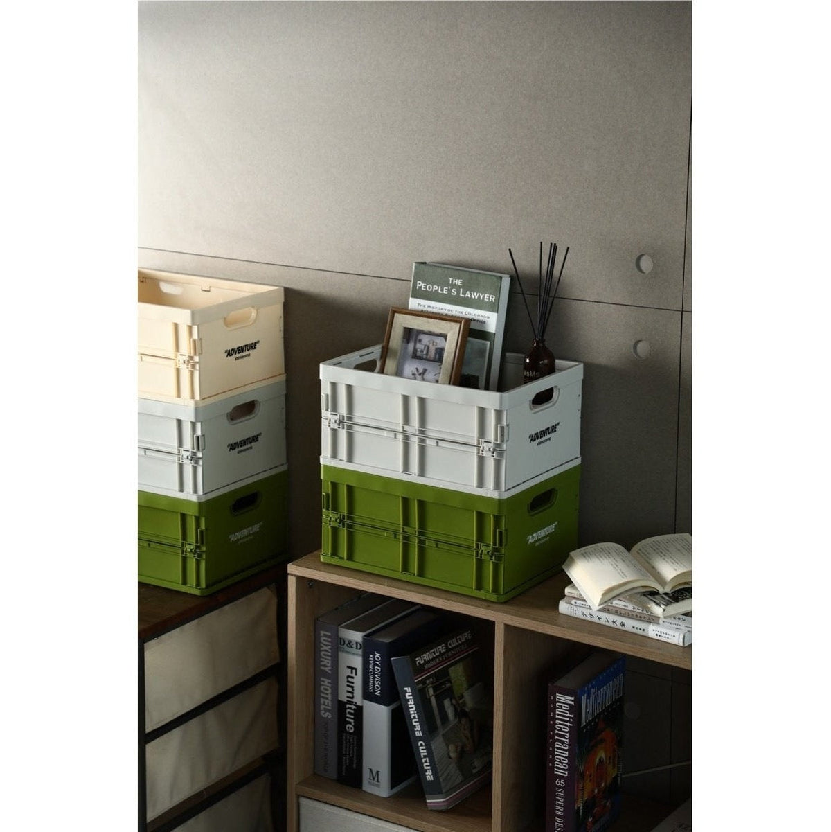 Collapsible Plastic Bin 14 x 10 x 7 Inches Gray Office File Holder Letter-Size Lightweight Desk Organizer Nestable Container for Home Worksp | Thomler