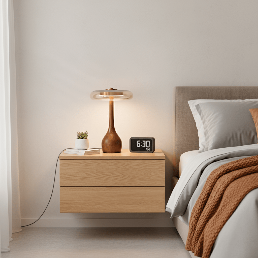 Lámpara de escritorio LED con pantalla de vidrio ámbar y base de madera natural para oficina en casa, dormitorio y mesa de noche | Temperatura de color ajustable 3000K-6000K | Thomler