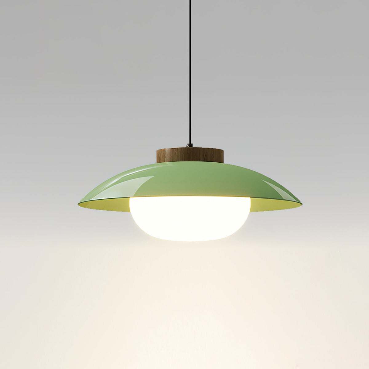 Schotelvormige hanglamp met houten rand voor keukens en eetkamers | Moderne 28 cm hanglamp met ingebouwde LED, warme 3000K gloed | Thomler