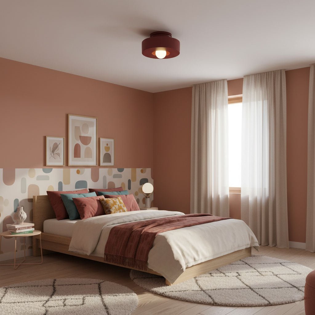 Lámpara de techo escultural de 12 pulgadas, diseño geométrico de polímero, casquillo E26 E27 para dormitorio, sala de estar y cocina en rojo, verde y negro | Thomler