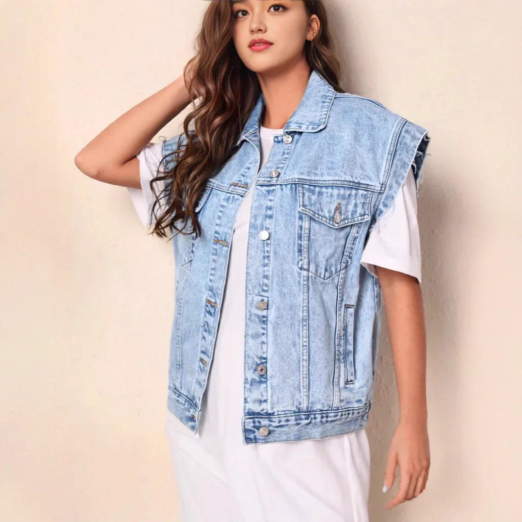 Casual oversized spijkergilet voor dames met knoopsluiting aan de voorzijde en klassieke borstzakken