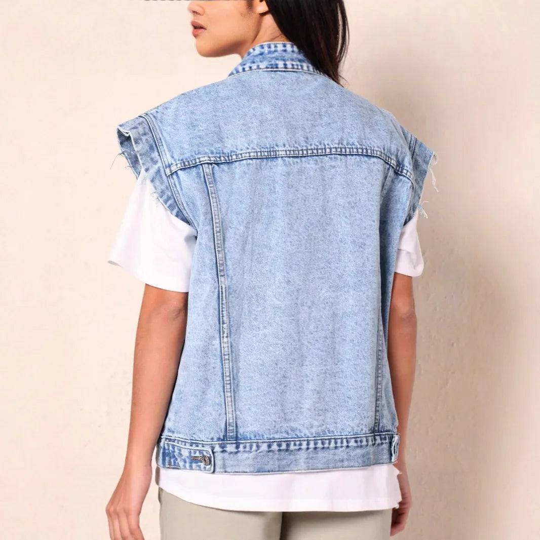 Casual oversized spijkergilet voor dames met knoopsluiting aan de voorzijde en klassieke borstzakken