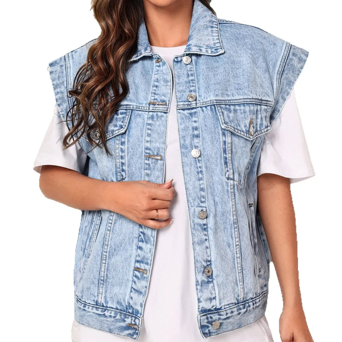 Casual oversized spijkergilet voor dames met knoopsluiting aan de voorzijde en klassieke borstzakken