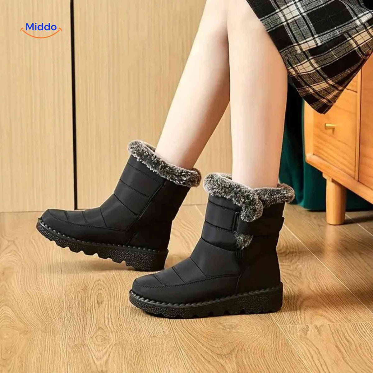 Faux Fur-Lined Ankle Boots with Traction Sole – Winter-Ready Women's Footwear for Snow & Ice