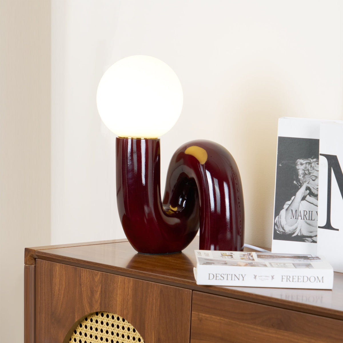 Twisted Glass Accent Lamp for Desk & Nightstand — 10 in Sculptural Design in Pink, Blue, White & Red — LED Glow for Bedroom, Living Room & O | Thomler